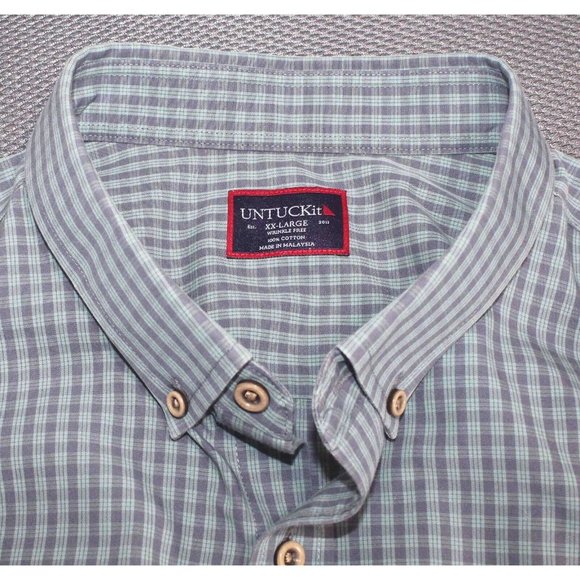 UNTUCKit Kabashi Button Down Teal Blue Check L/S Cotton Shirt Mens Size XXL - Picture 4 of 4